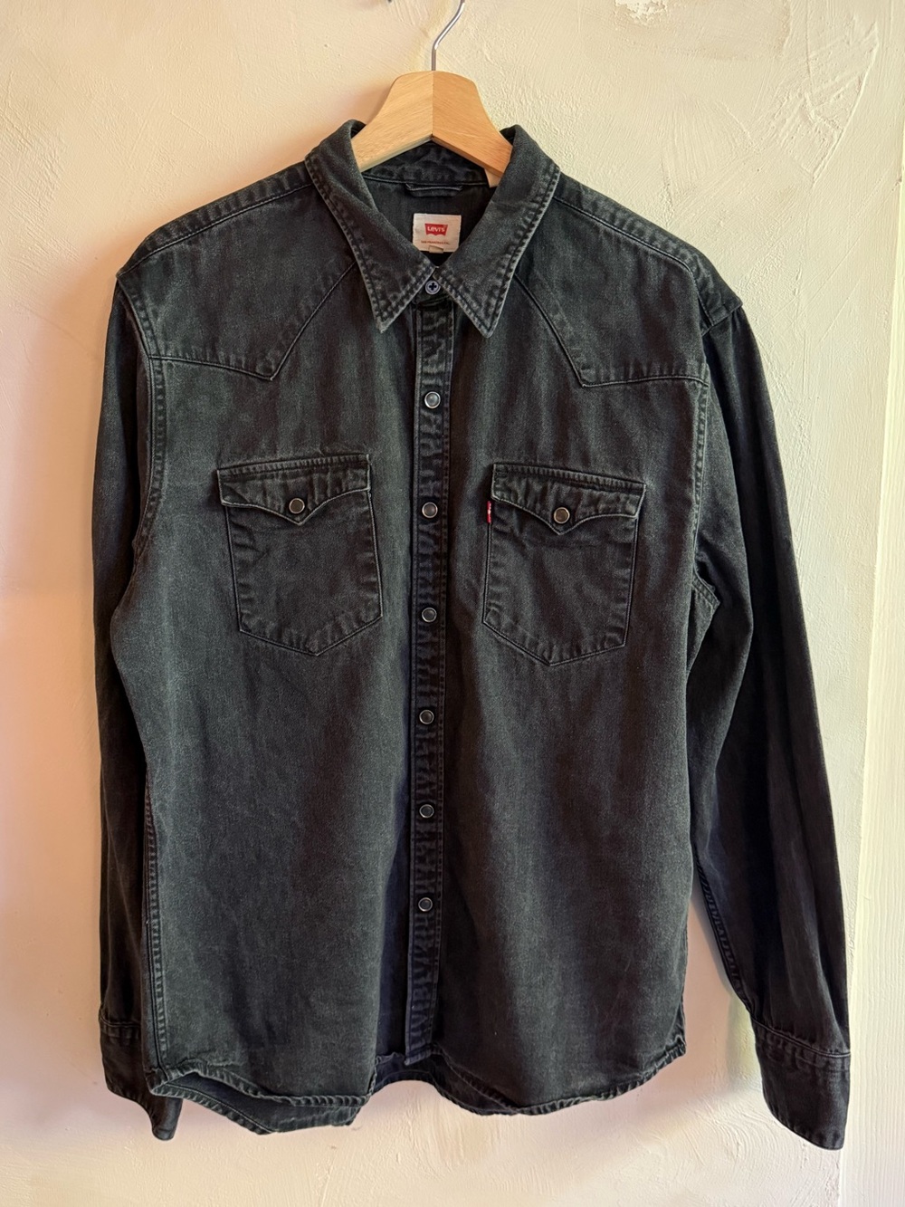 Levi's Black Washed Denim Western Snap Button Shirt Long Sleeve Men's Large